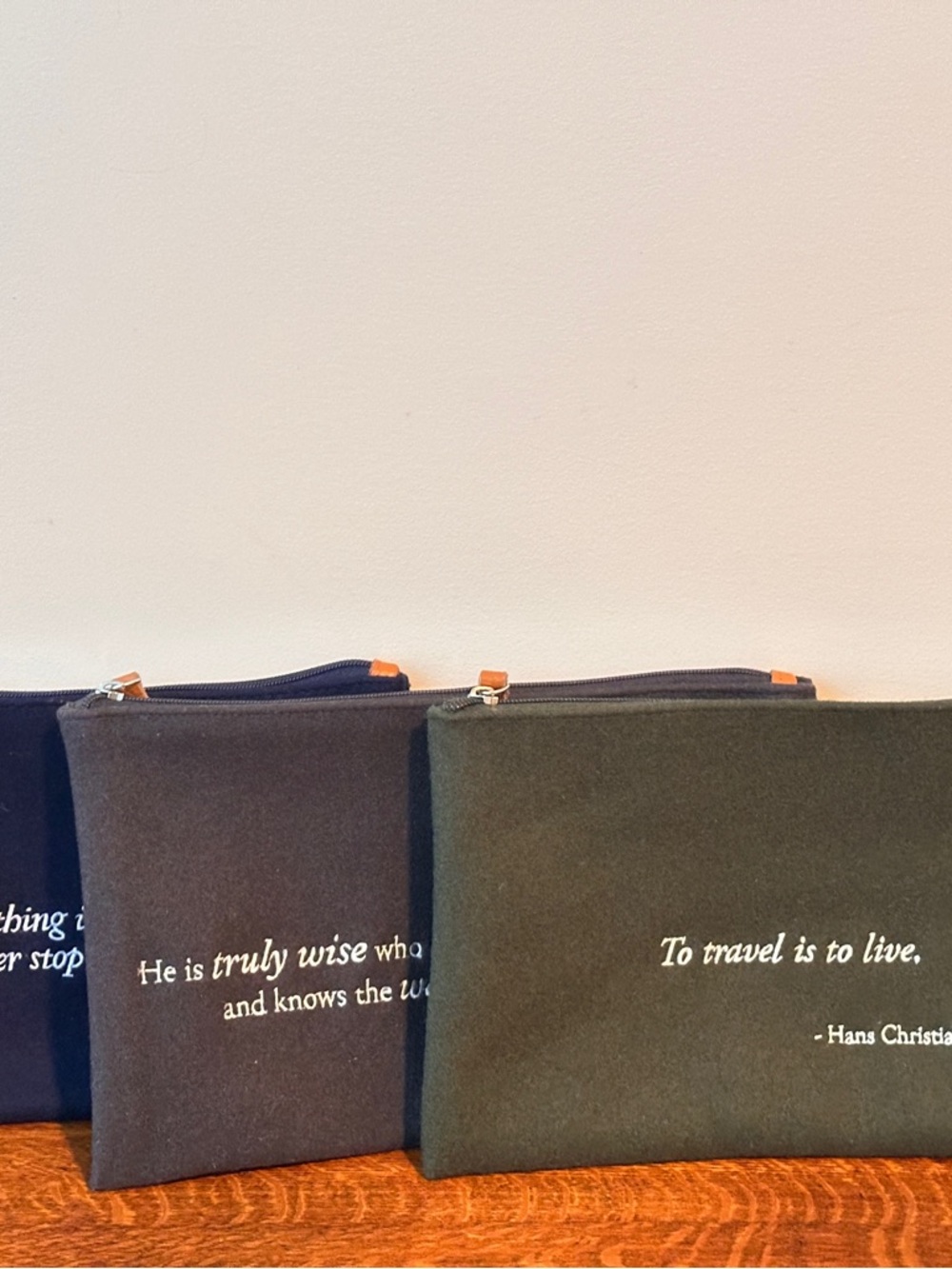 Set of 3 Vintage Viking Cruise Line Toiletry Pouches with Quote Prints